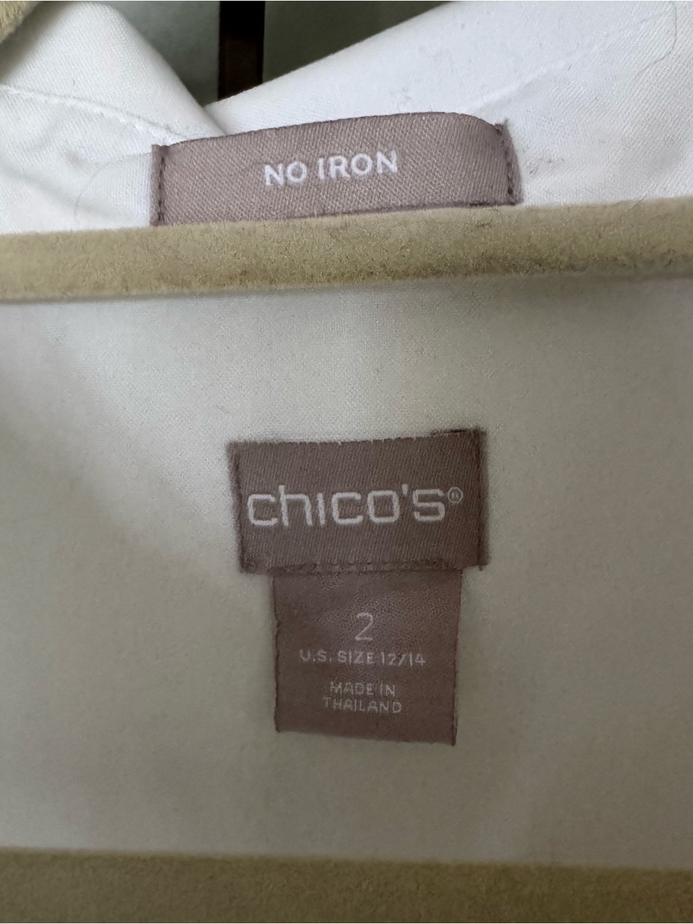 Chico's High-Low White Button-Down Shirt with Black Trim and Rhinestone Buttons. - Picture 6 of 6